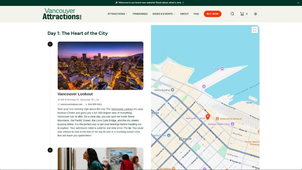 Vancouver Attractions day itinerary with a map of stops