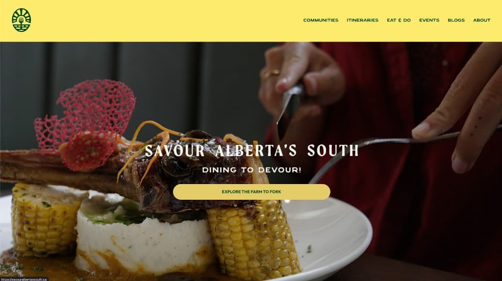 Savour Alberta's South website with farm-to-fork dining