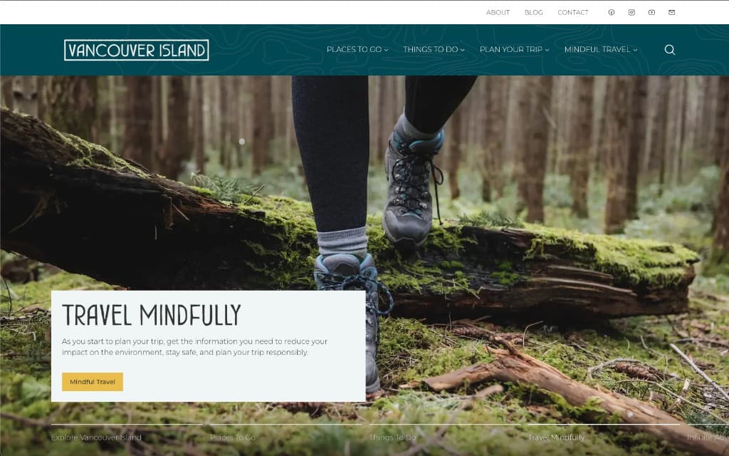 Vancouver Island website inviting visitors to travel mindfully
