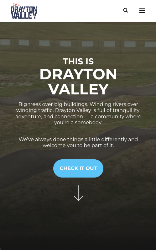 Drayton Valley trail landing page with a Check it out call to action